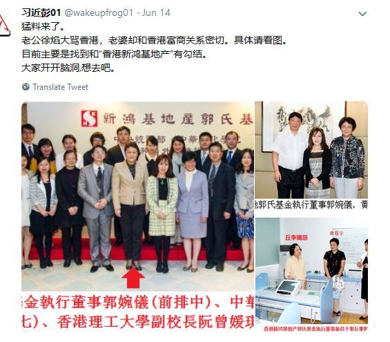 徐焰老婆黄易宇和香港富商关系密切。具体请看图。 目前主要是找到和&ldquo;香港新鸿基地产&rdquo;有勾结