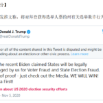 川普总统发推文称，将对拜登获得选举人票的州有关选举欺诈行为采取法律行动