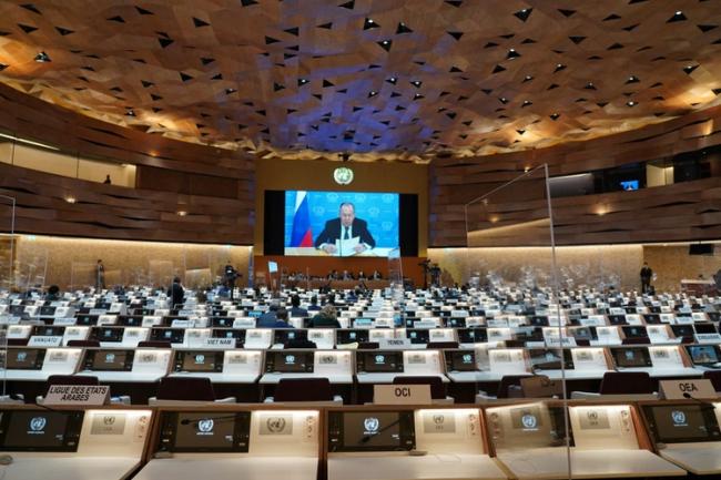 俄罗斯外交部长拉夫洛夫上月在联合国人权理事会视讯谈话批评乌克兰，多国代表离席抗议。路透资料照片