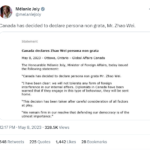 加拿大政府刚刚宣布驱逐中共驻多伦多的外交官赵巍