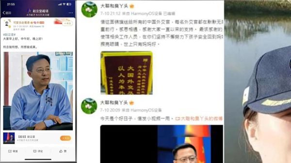 赵立坚两口子很兴奋，为秦刚事件打注脚，幸灾乐祸，早知道结果（图片来源：网络截图合成）