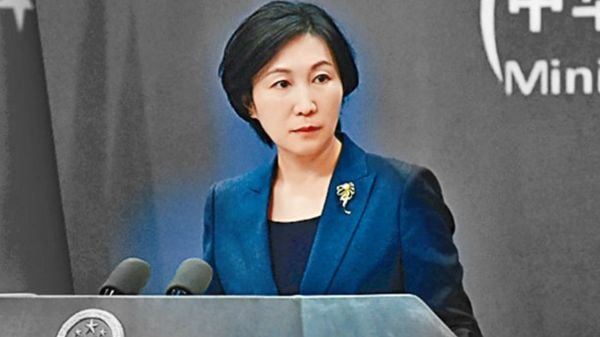 表情凝重的外交部发言人毛宁，总是能将冷冰冰的&ldquo;无可奉告&rdquo;化解为可怜的不知道（图片来源：网络截图）